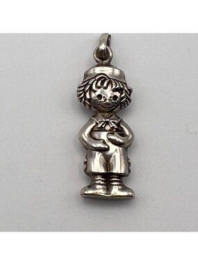 Vintage Sterling Silver Raggedy Ann Andy Pendant Charm  Macmillan Topazio 1975